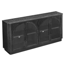 Wood 70" Console with glass doors, TV Stand, Accent Cabinet, Black