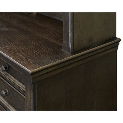 Wood Hutch With Doors, Fully Assembled, Center Open Storage, Brown Finish