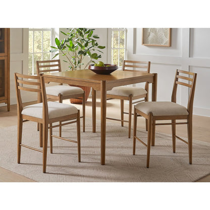 Lachlan Modern Wood Square Counter Height Kitchen Table with Four Chairs, Brown