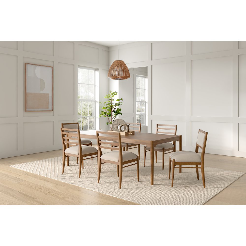 Lachlan Modern Wood Rectangular Kitchen Dining Table with Six Chairs, Brown