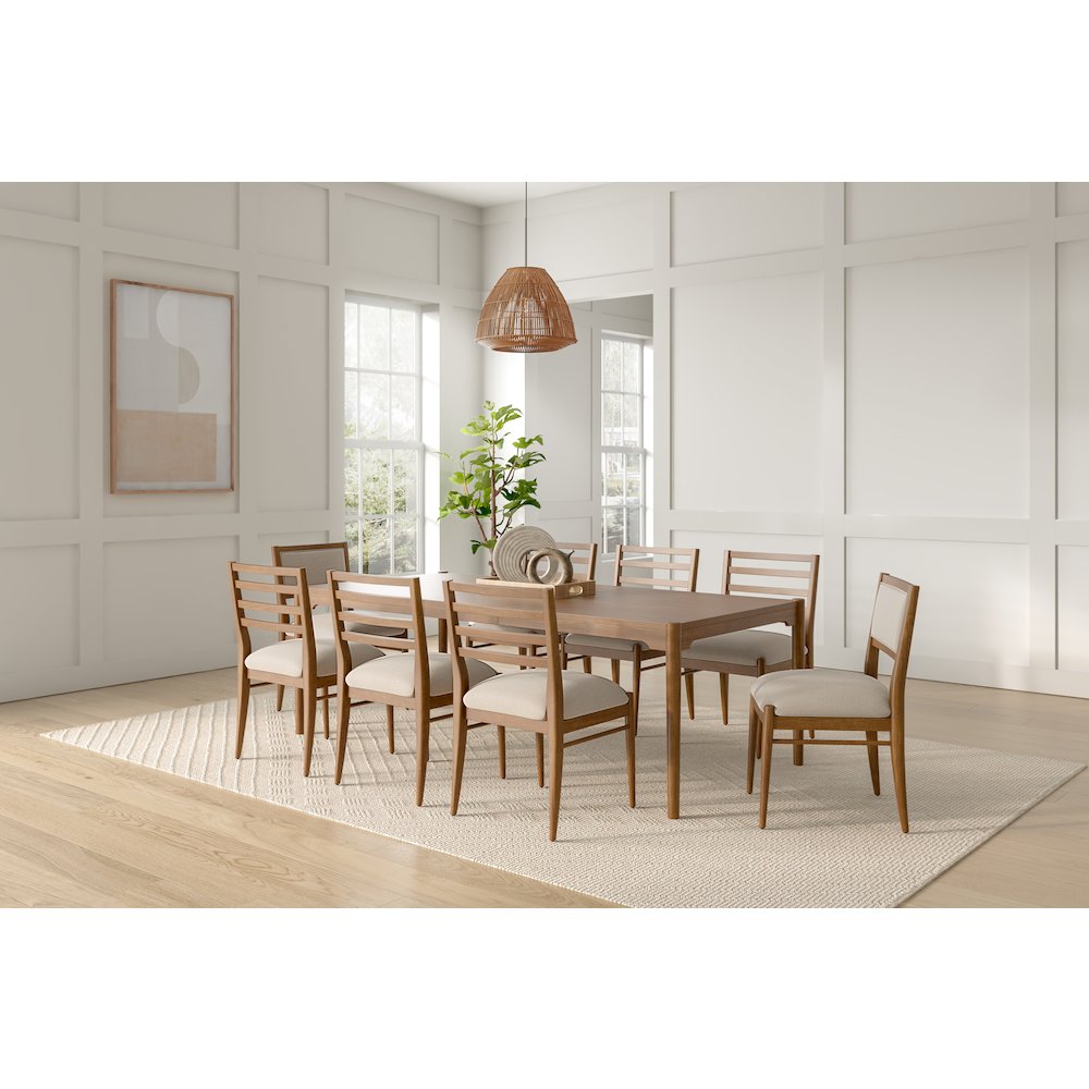 Lachlan Modern Wood Rectangular Kitchen Dining Table with Eight Chairs, Brown