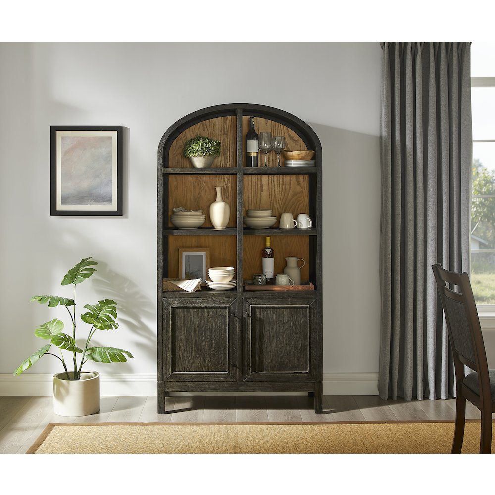 Modern Wood Arched Display Cabinet/Bookcase, Storage Cabinet, Black