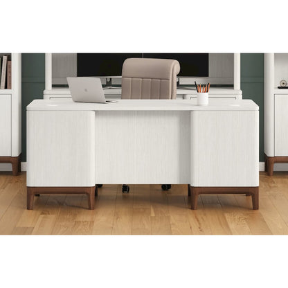 Contemporary Laminate Wood Double Pedestal Executive Desk, Writing Table