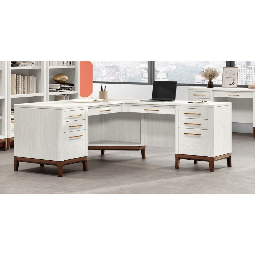 Contemporary Laminate Wood L-Desk & Return, Office Writing Table & Return