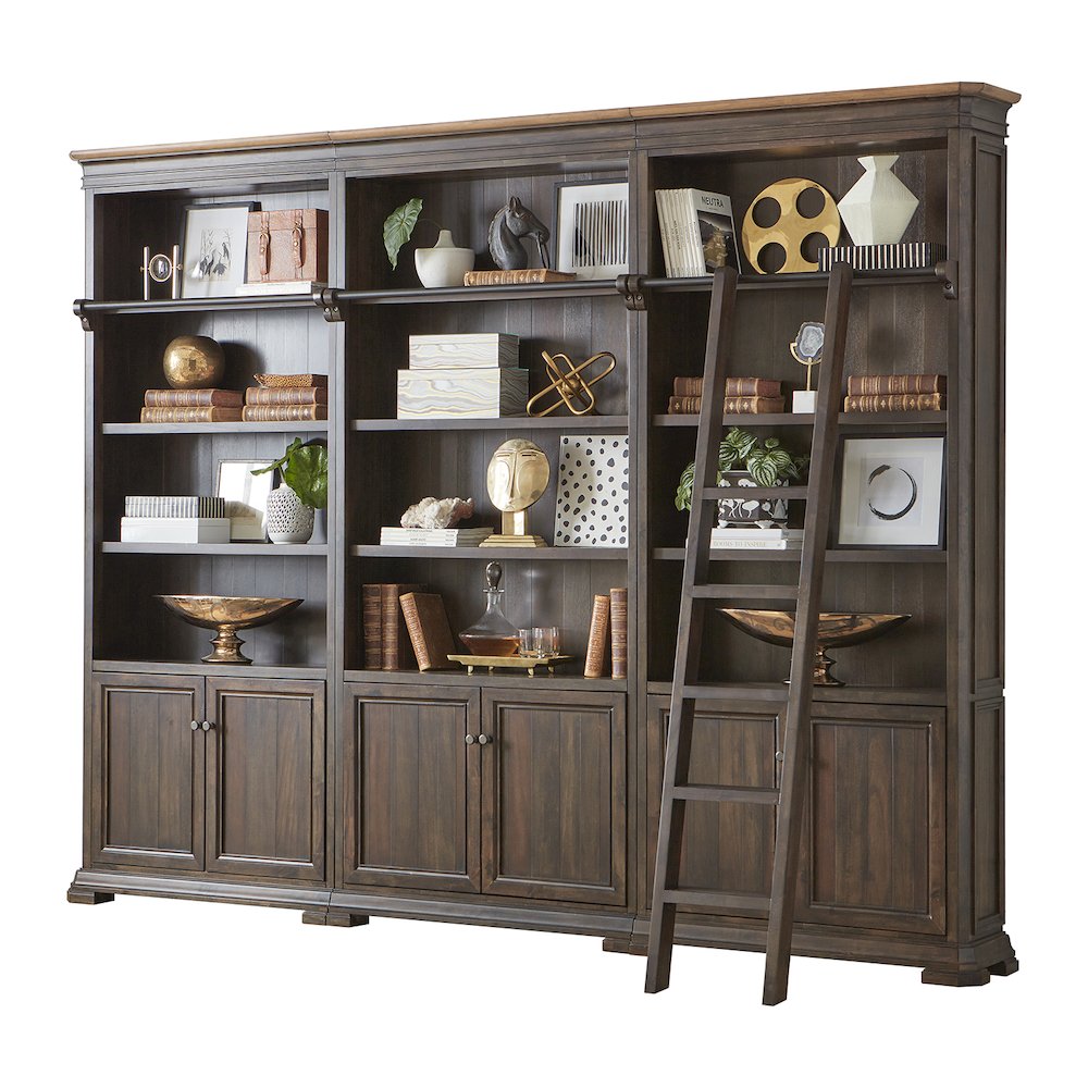Sonoma Executive Bookcase Wall With Wood Ladder, Brown