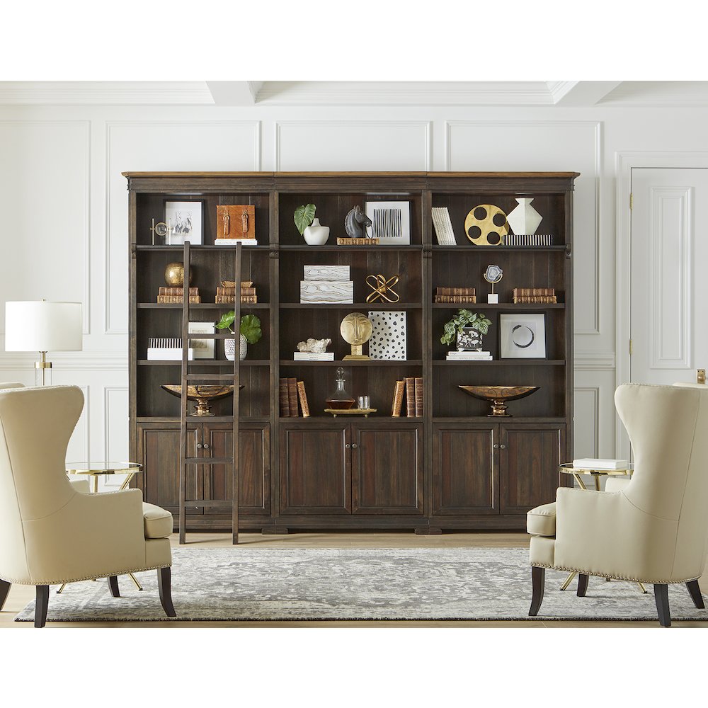 Sonoma Executive Bookcase Wall With Wood Ladder, Brown