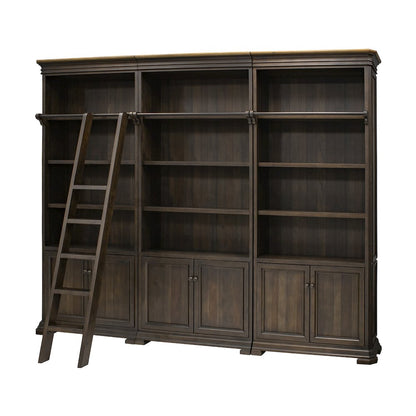 Sonoma Executive Bookcase Wall With Wood Ladder, Brown