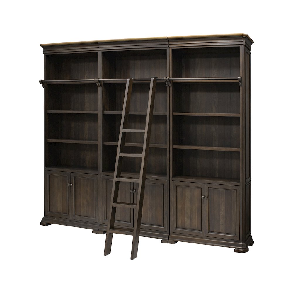 Sonoma Executive Bookcase Wall With Wood Ladder, Brown