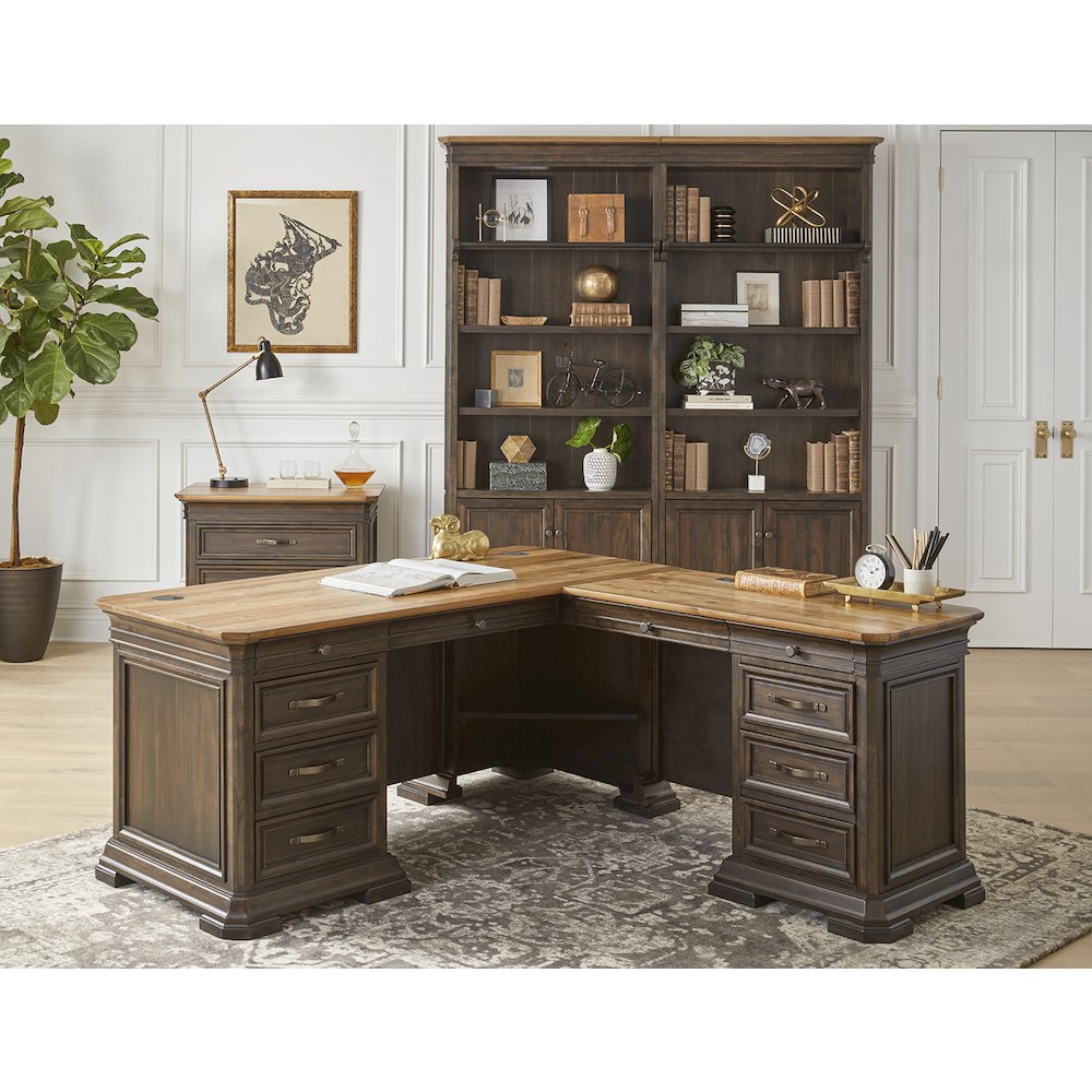 Sonoma Executve L-Desk & Return With Solid Wood Plank Tops, Brown
