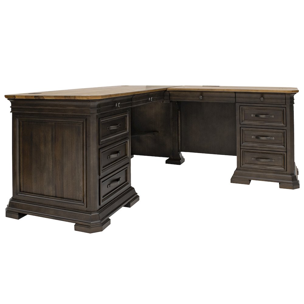 Sonoma Executve L-Desk & Return With Solid Wood Plank Tops, Brown