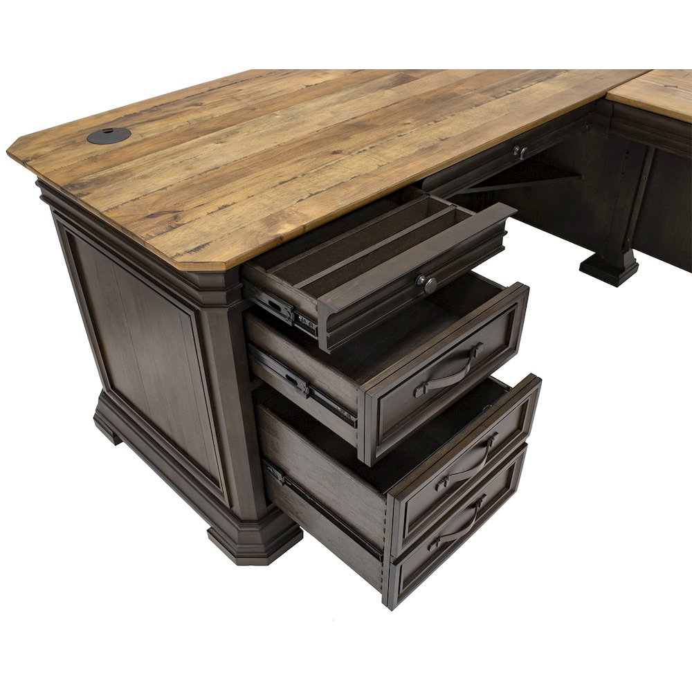 Sonoma Executve L-Desk & Return With Solid Wood Plank Tops, Brown