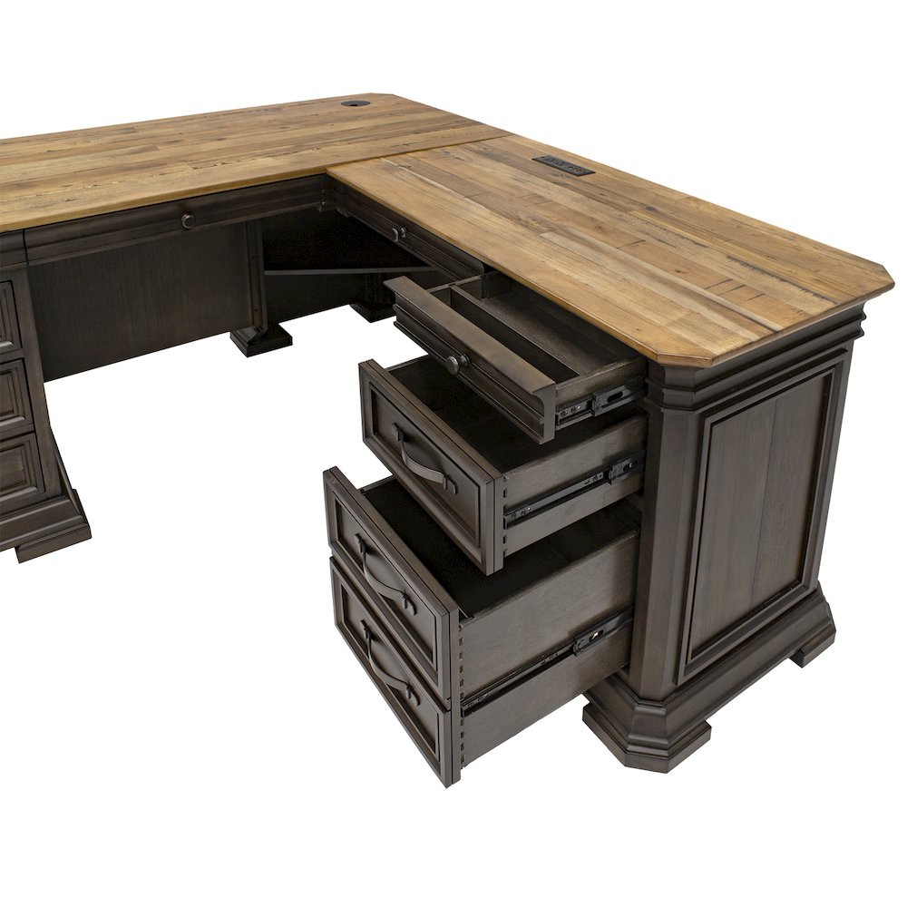 Sonoma Executve L-Desk & Return With Solid Wood Plank Tops, Brown