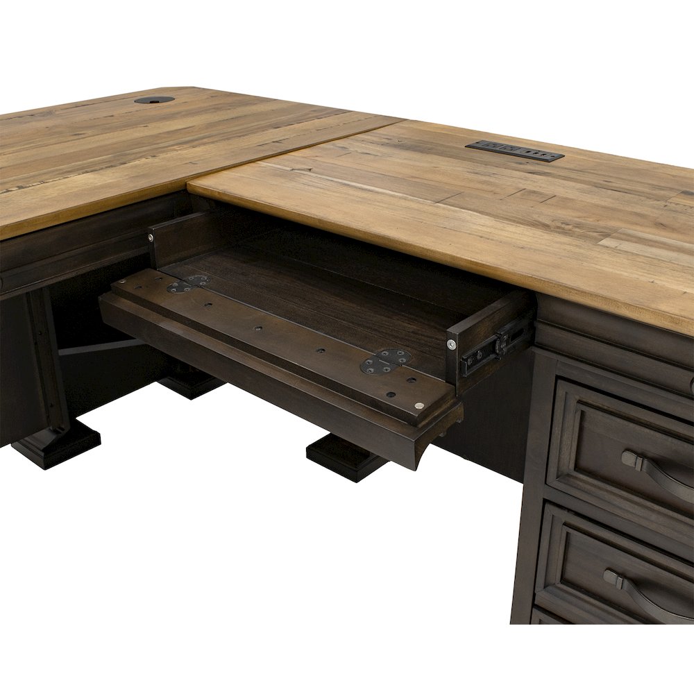 Sonoma Executve L-Desk & Return With Solid Wood Plank Tops, Brown