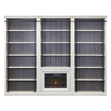 Toulouse Three 8' Tall Bookcase Wall With Fireplace and Ladder, Storage