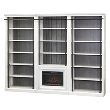 Toulouse Three 8' Tall Bookcase Wall With Fireplace and Ladder, Storage