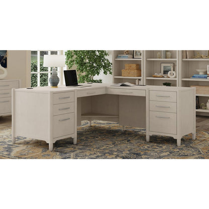 Executive Wood Double Pedestal L-Desk, Corner Table, Office Storage, White