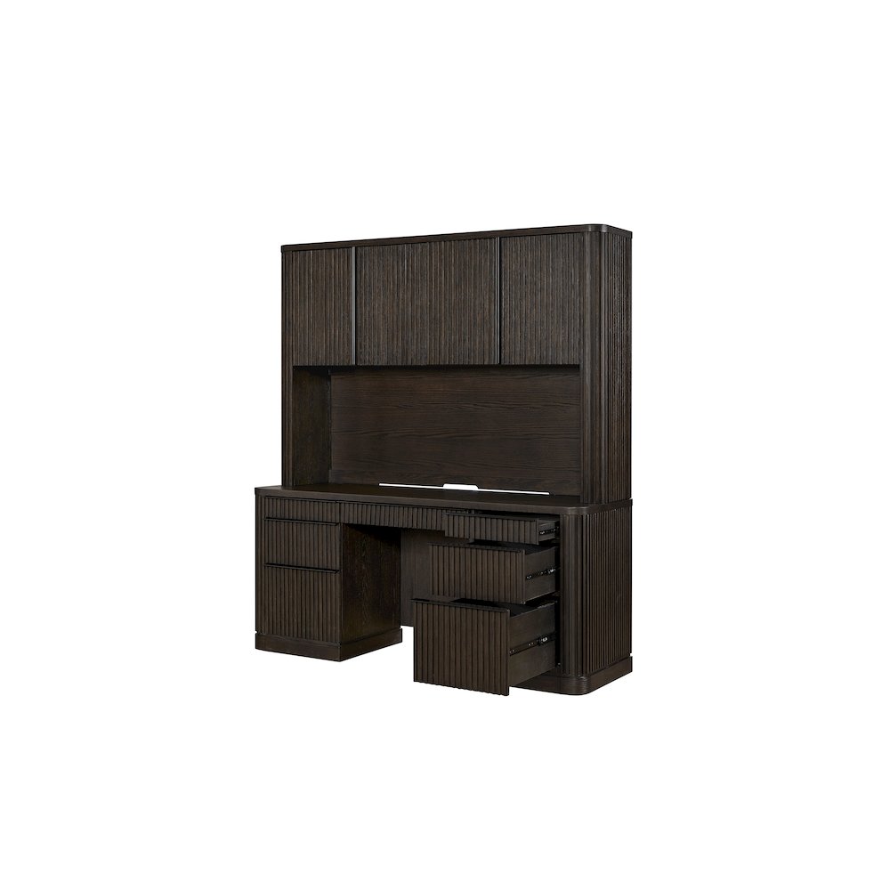 Tulane Executive Credenza and Hutch, Fully Assembled, Brown
