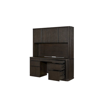 Tulane Executive Credenza and Hutch, Fully Assembled, Brown