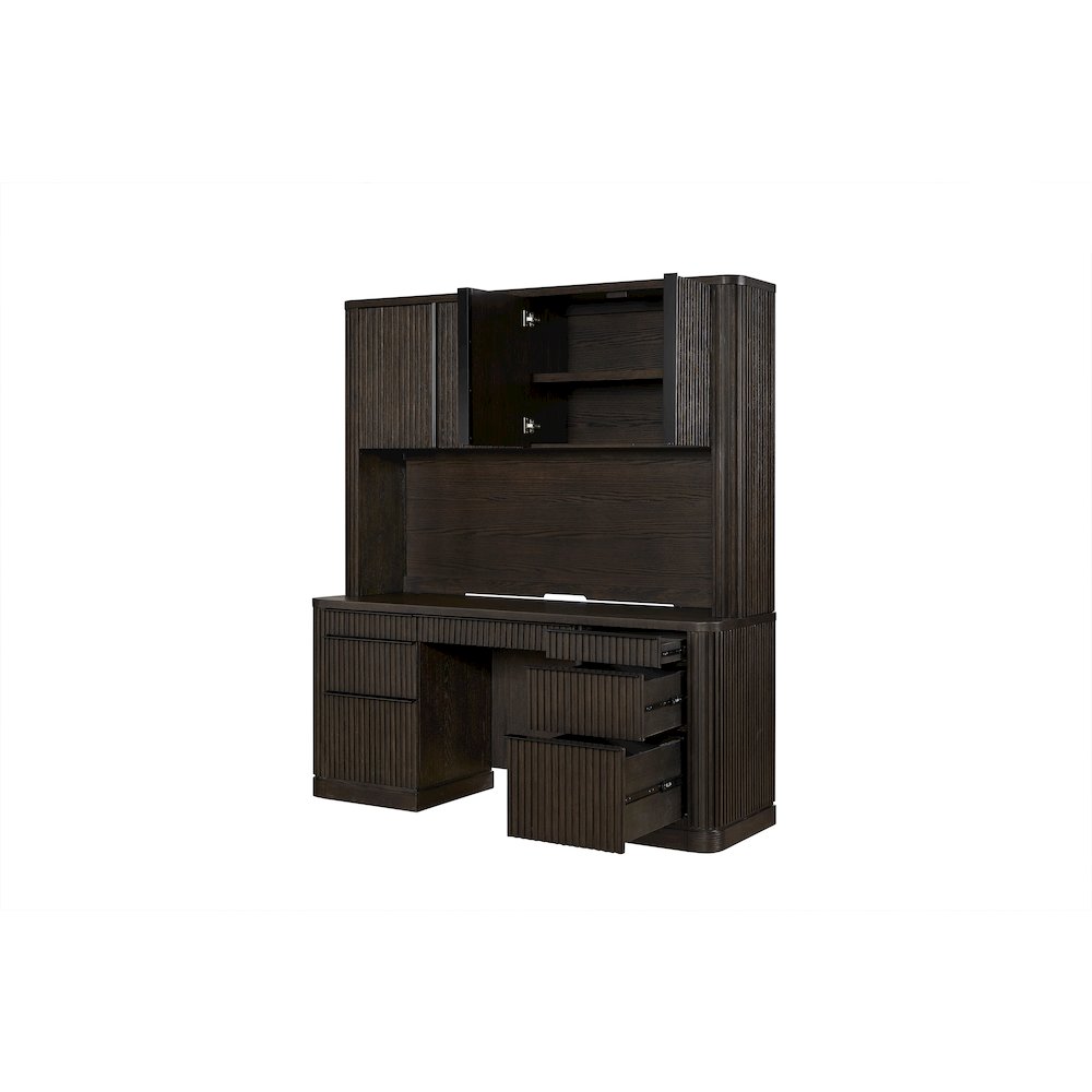 Tulane Executive Credenza and Hutch, Fully Assembled, Brown