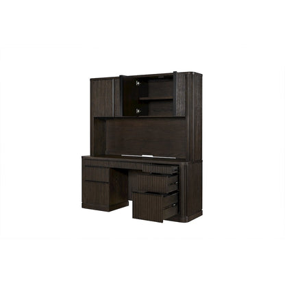 Tulane Executive Credenza and Hutch, Fully Assembled, Brown
