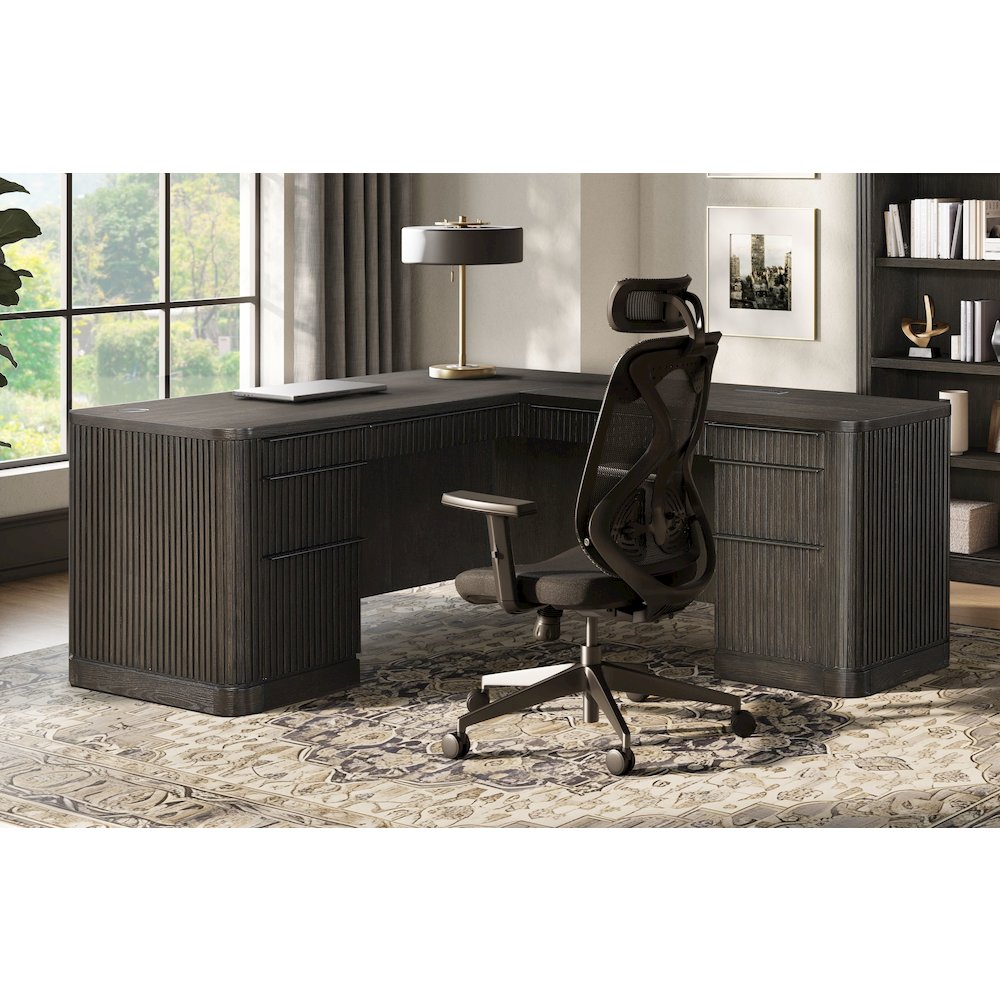 Tulane Pedestal L-Desk, Pedestal Desk, Office Desk, Brown