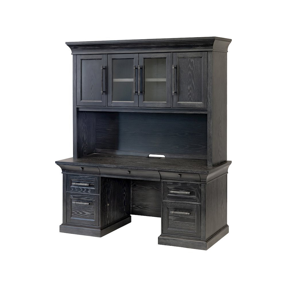 Traditional Wood Executive Desk, Office Storage Hutch with Doors