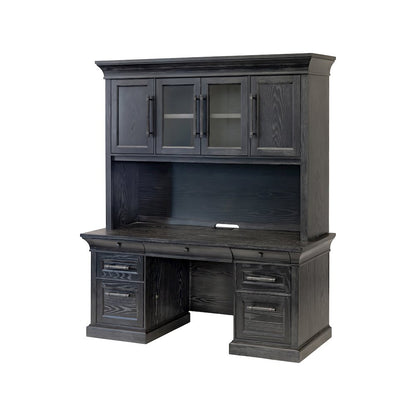 Traditional Wood Executive Desk, Office Storage Hutch with Doors