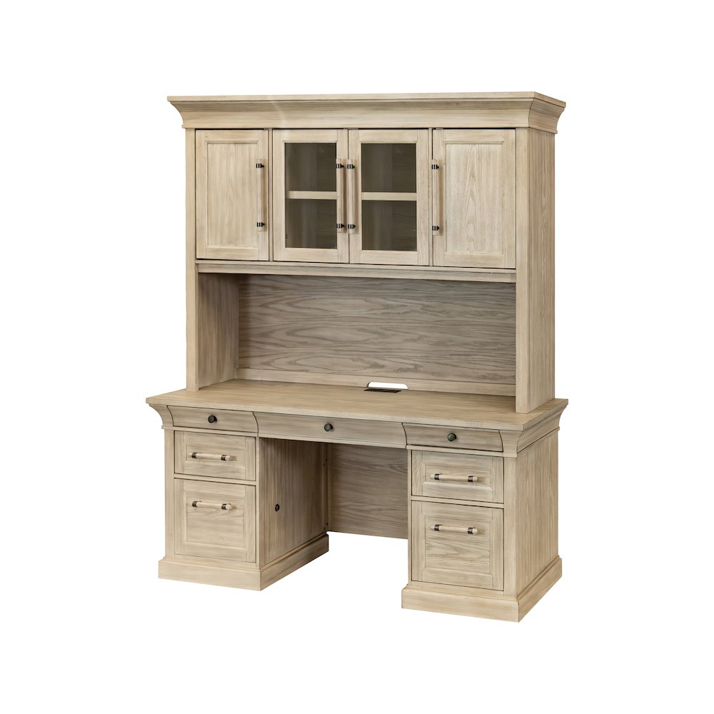 Traditional Wood Executive Desk, Office Storage Hutch with Doors