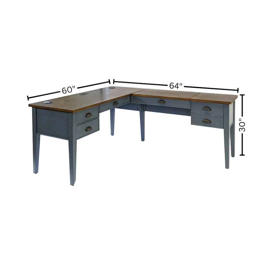 Wood Half-Pedestal Writing Desk and Return, 5 Drawers, Sit/Stand Return, Blue