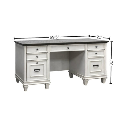 Wood Credenza, 4 Drawers, Printer Pullout, Power Center, White