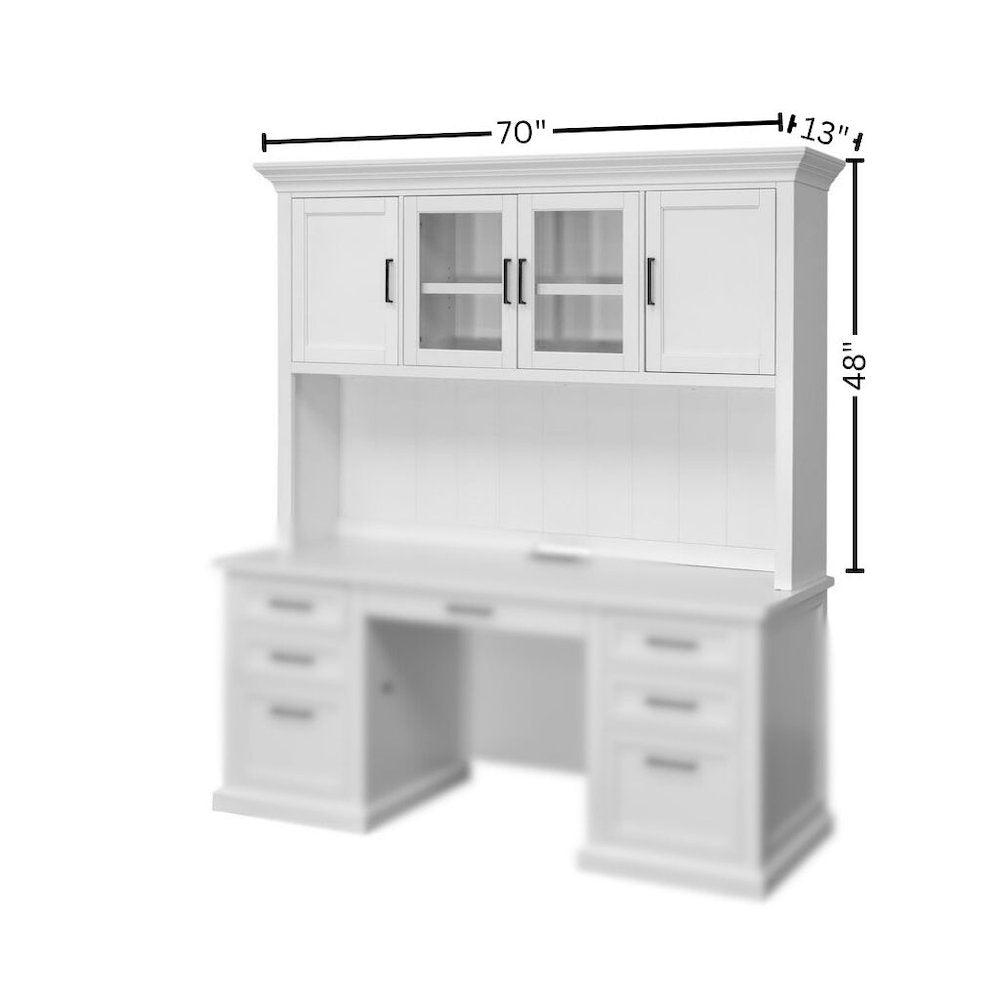 Storage Hutch, Glass & Wood Doors, Adjustable Shelves, White