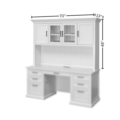 Storage Hutch, Glass & Wood Doors, Adjustable Shelves, White