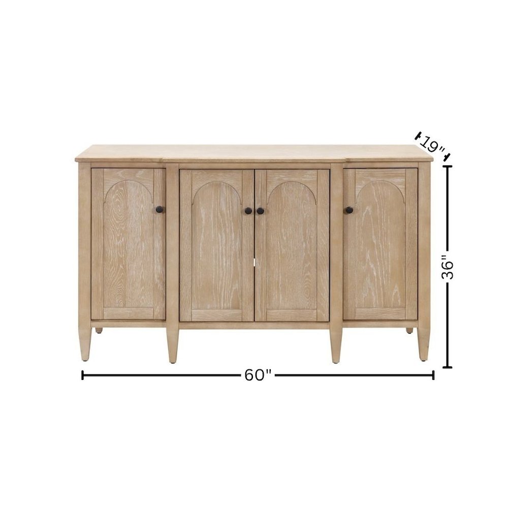 Wood Console Cabinet, 4 Doors, Pull-Out Shelf, Fully Assembled, Brown