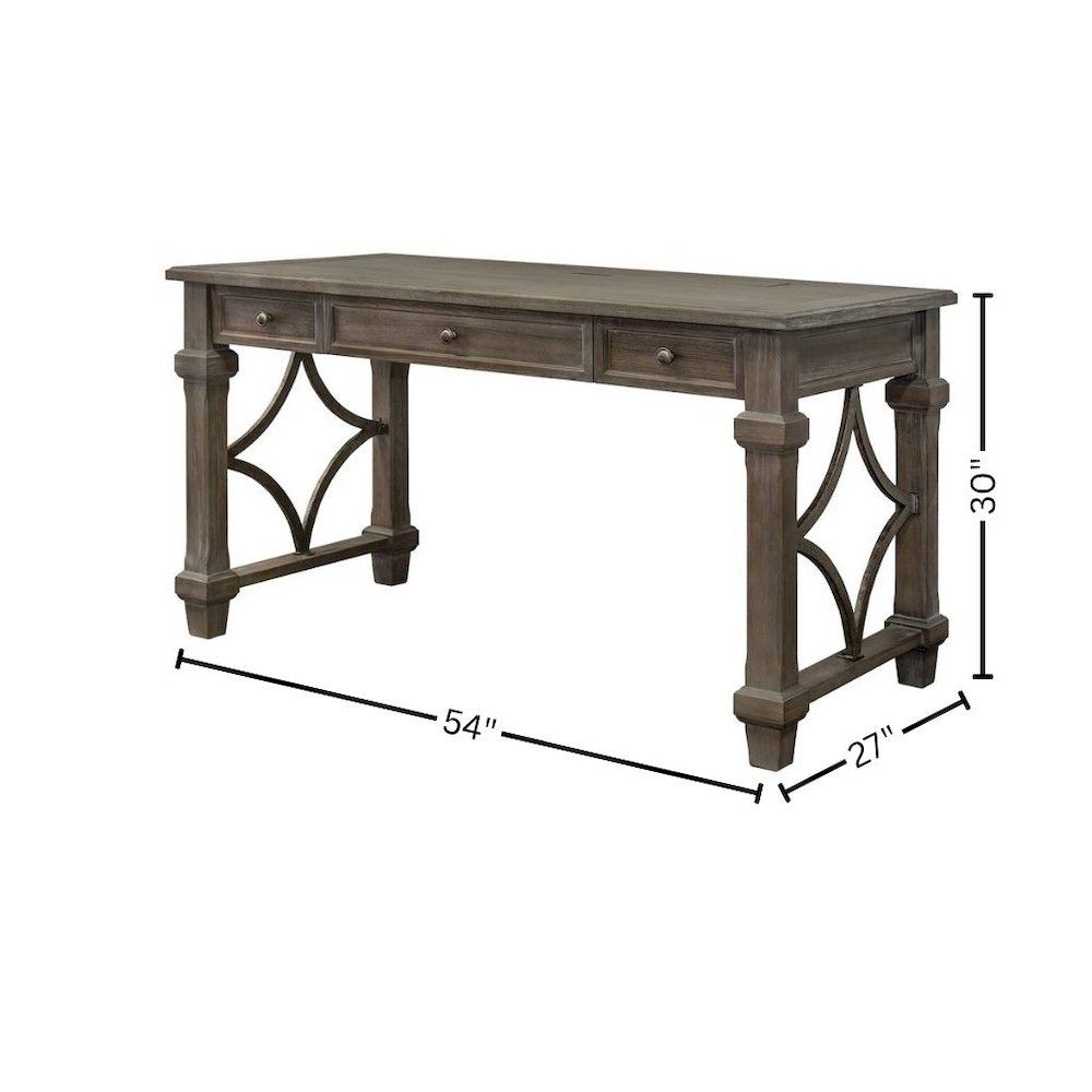Wood Writing Desk, 3 Drawers, Power Center, Charging Shelf, Gray Finish