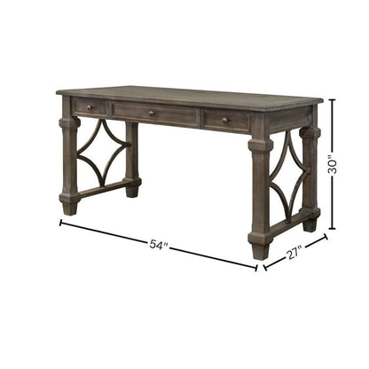 Wood Writing Desk, 3 Drawers, Power Center, Charging Shelf, Gray Finish