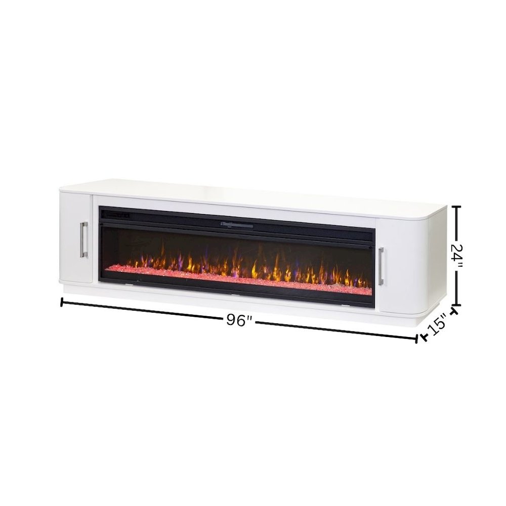 96-Inch Electric Fireplace Console, Infrared Heat, LED Flames, White