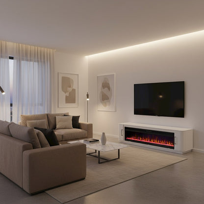 96-Inch Electric Fireplace Console, Infrared Heat, LED Flames, White