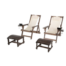 Canvas Sling Chair With Cup And Wine Holder And Ottoman (Set Of 4)