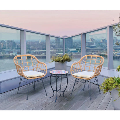 Faux Rattan Basket Chair Set With Mosiac Accent Table