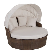 Canopy Daybed Outdoor Backyard Patio Furniture Light Brown Wicker