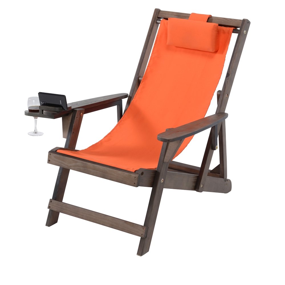 Canvas Sling Chairs With Cup And Wine Holder And End Table