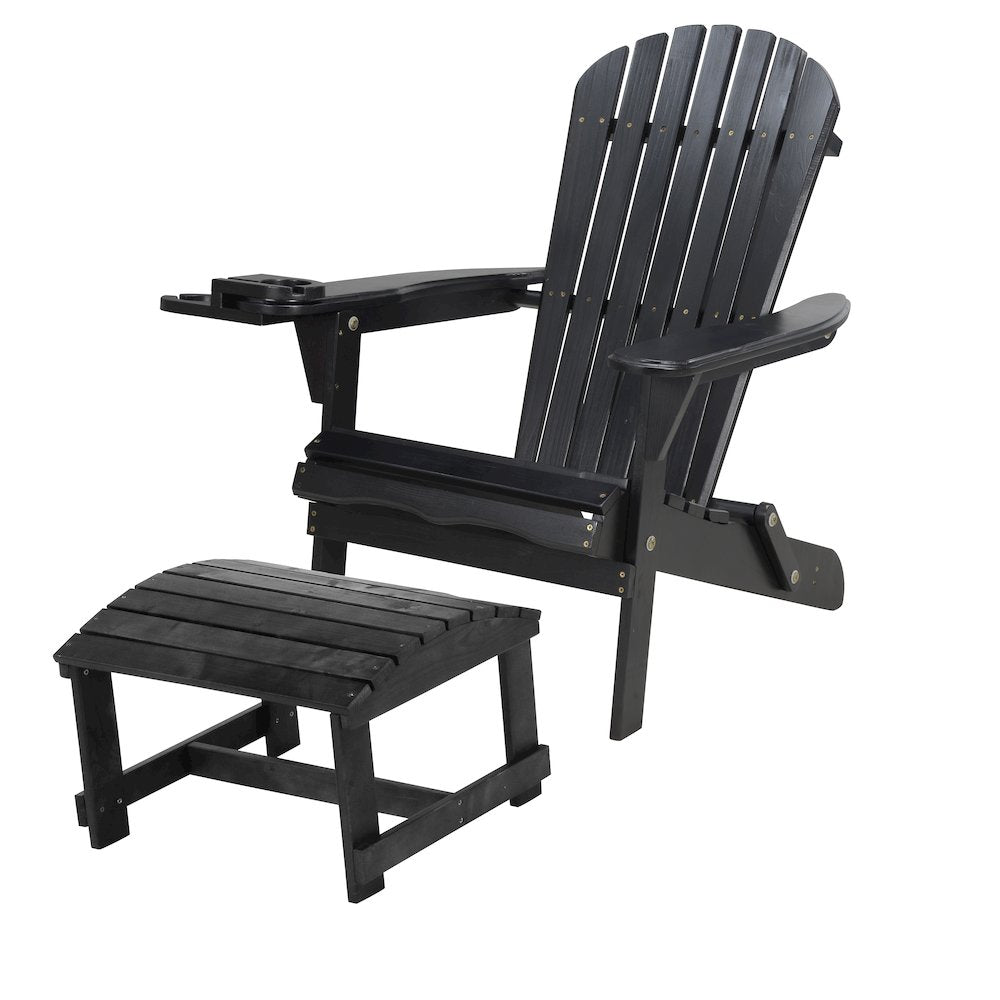 Foldable Adirondack Chair With Cup Holders With Ottoman