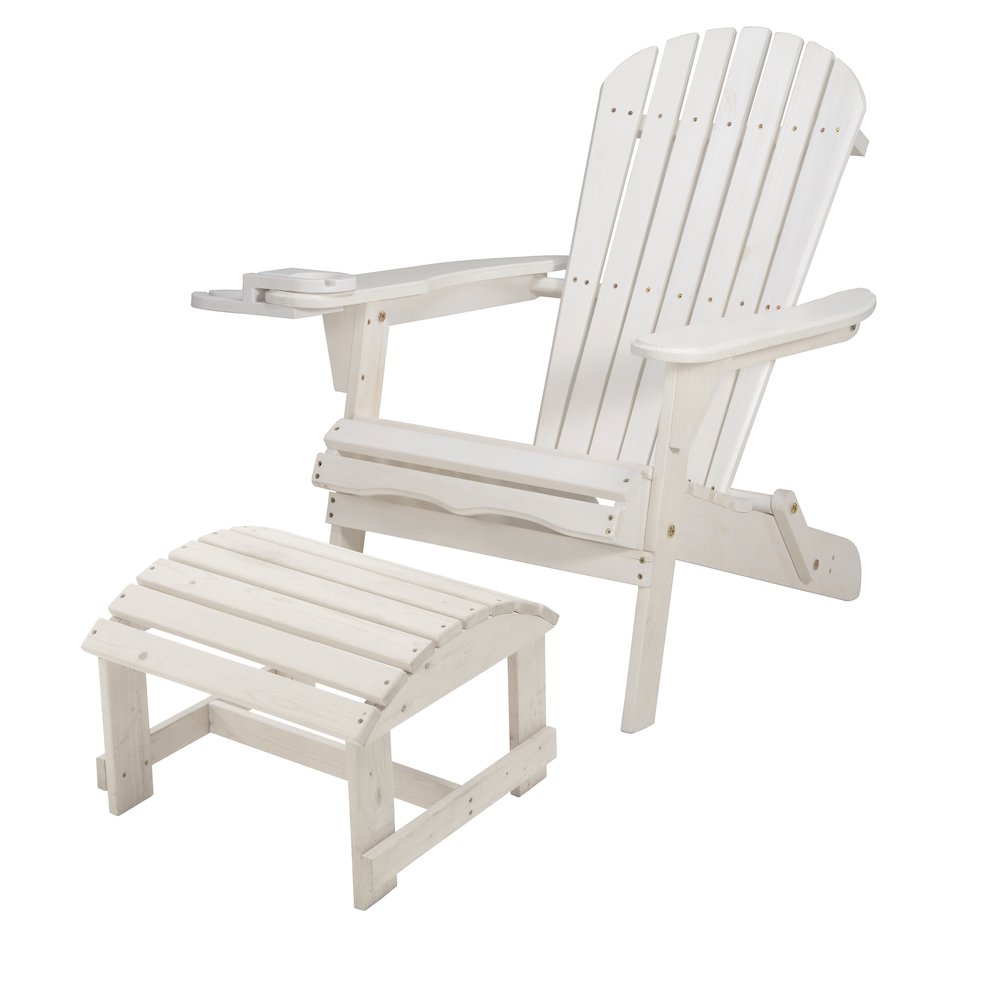 Foldable Adirondack Chair With Cup Holders With Ottoman