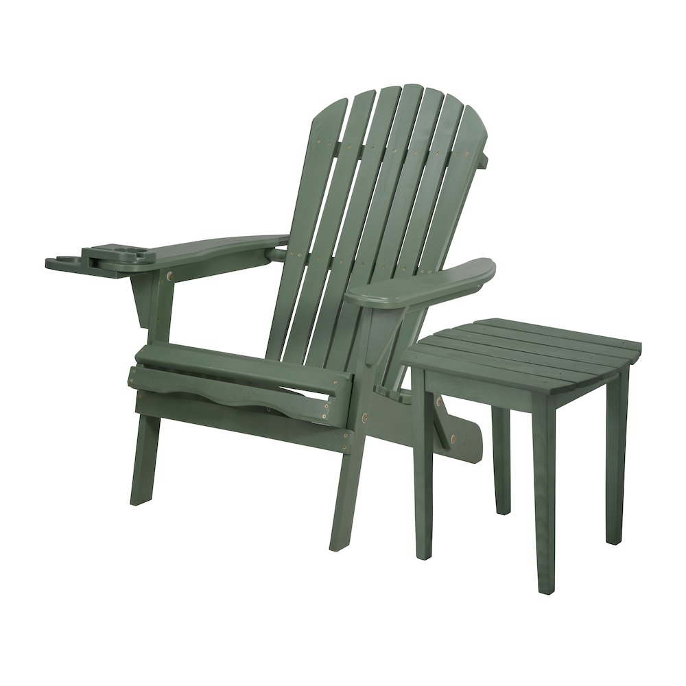 Foldable Adirondack Chair With Cup Holder With End Table
