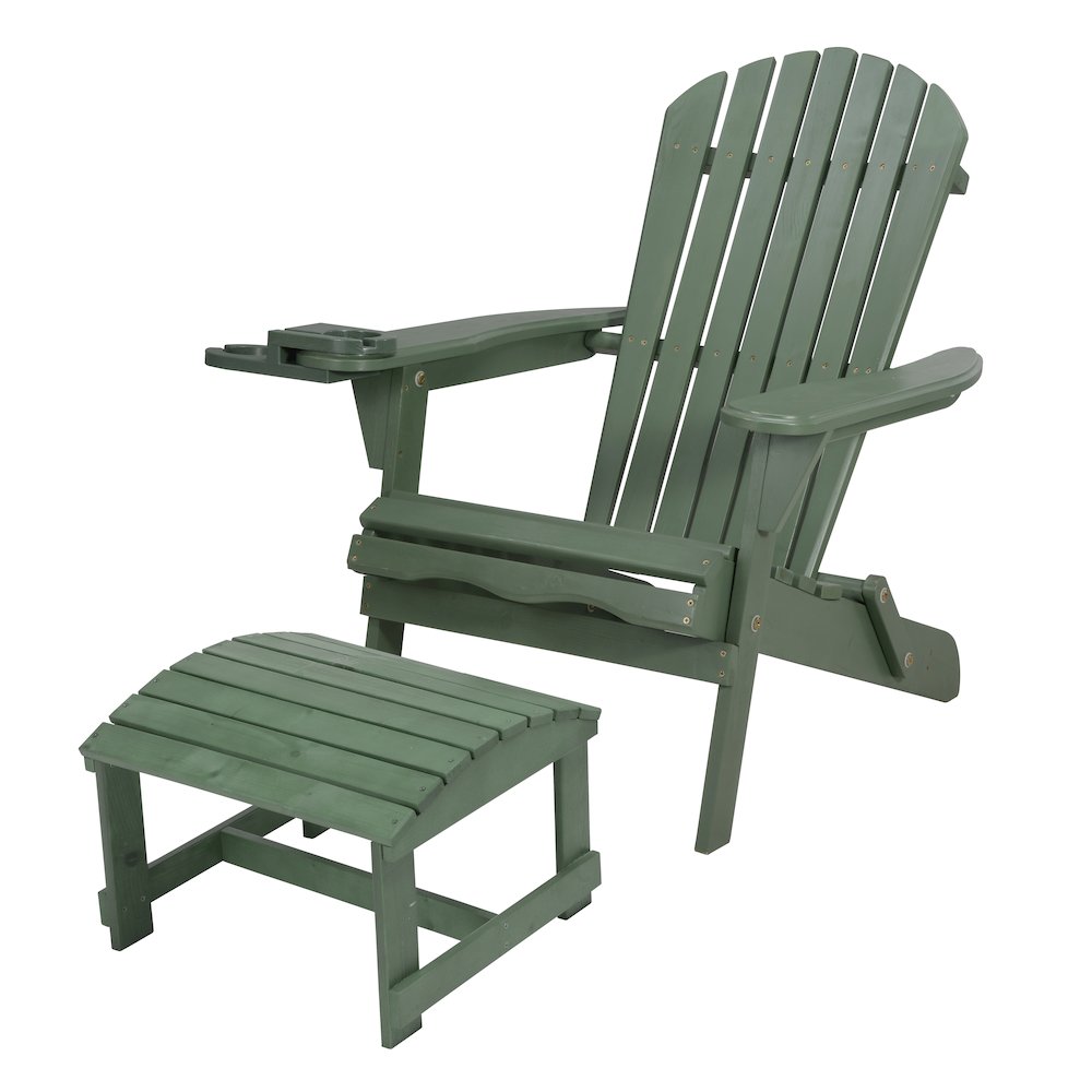 Foldable Adirondack Chair With Cup Holders With Ottoman