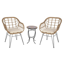 Faux Rattan Basket Chair Set With Mosiac Accent Table