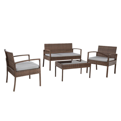 Conversation Set. Dark Brown Wicker With Beige Fabric