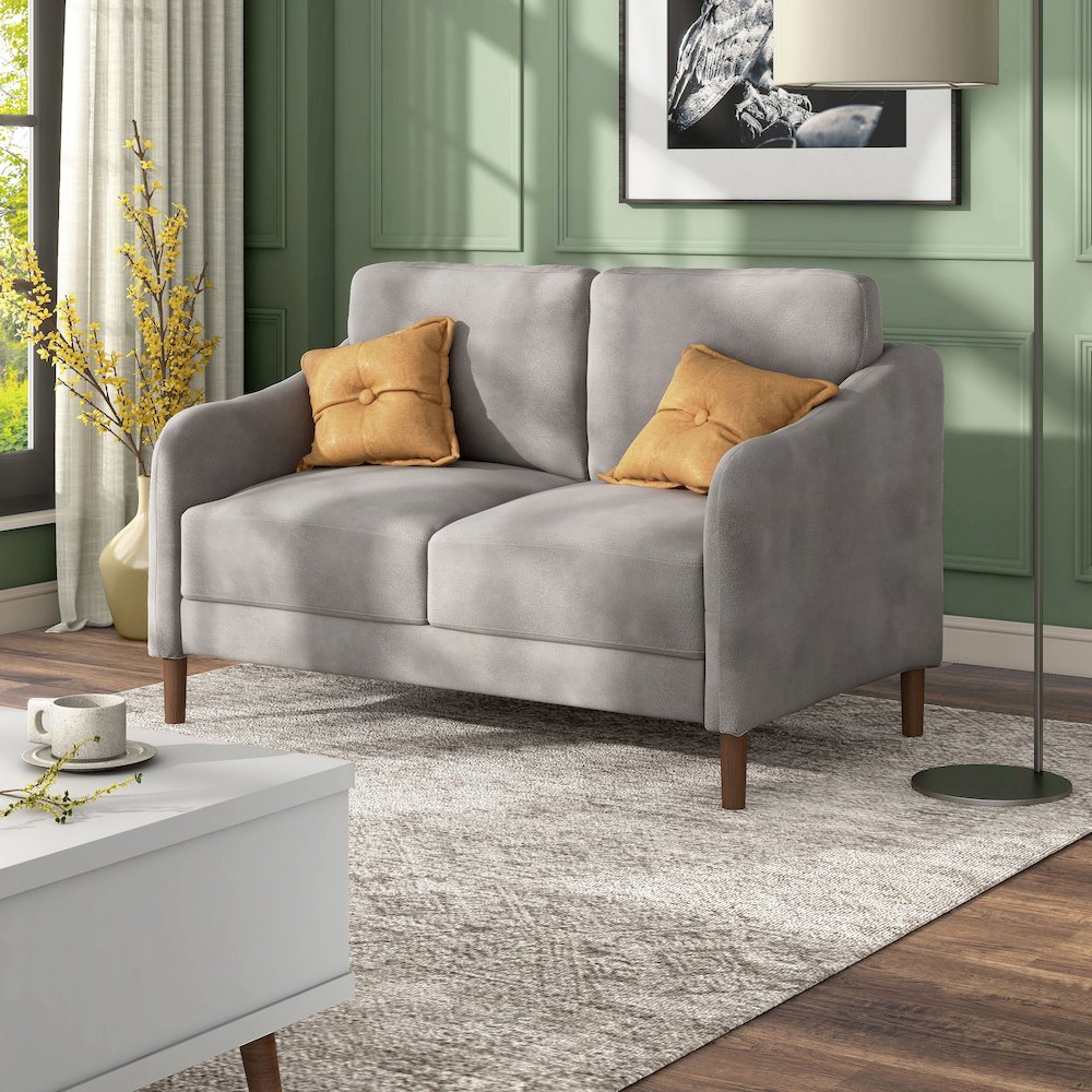 Theo Modern Velvet Fabric Loveseat Sofa in Gray
