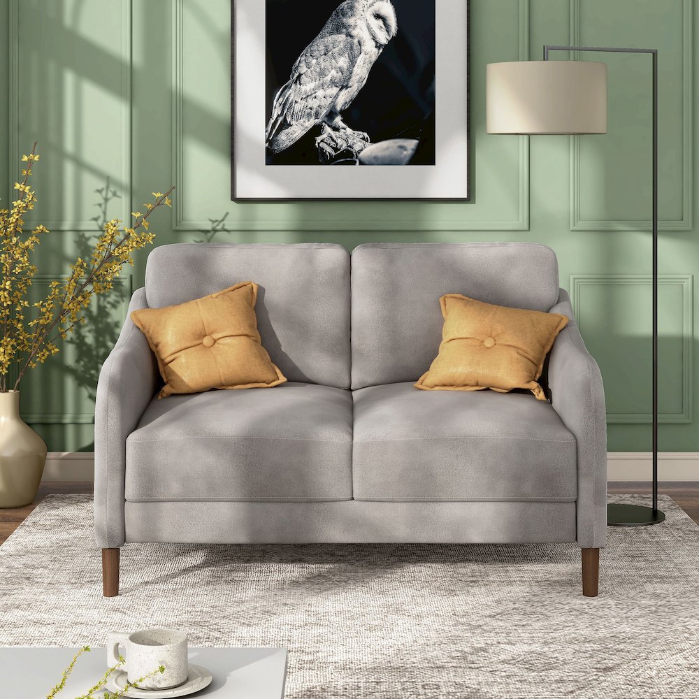 Theo Modern Velvet Fabric Loveseat Sofa in Gray