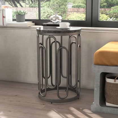 Silas Round Modern Metal Small End Table in Black